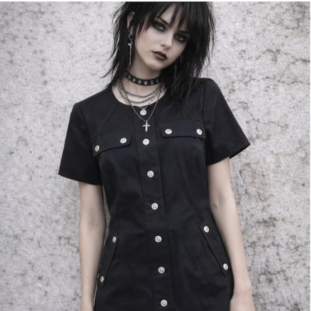 Etcetera Punk & Goth Mini Dress Snap Button Front Size 8
